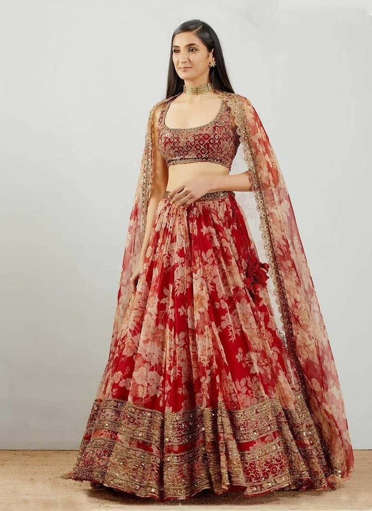 Red Georgette Printed Lehenga choli with heavy sequence work ClothsVilla