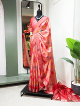 Load image into Gallery viewer, Pink Color Digital Printed Handloom Kotha Border Saree Clothsvilla