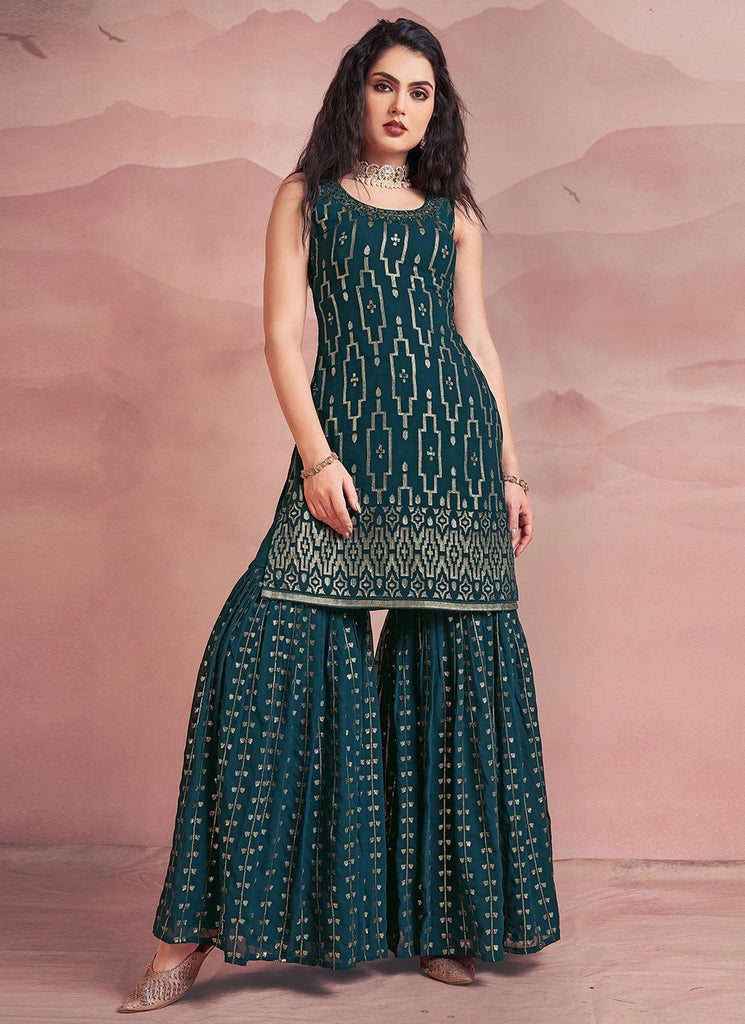 Georgette Readymade Suit In Teal Clothsvilla