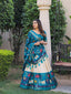 Firozi Color Printed With Foil Work Dola Silk Lehenga Choli ClothsVilla.com