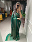 Green Color Printed And Foil Work Semi Gaji Satin Saree Clothsvilla