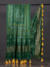 Load image into Gallery viewer, Green Color Pure Gaji Silk Bandhani Printed Dupatta With Tassels Clothsvilla