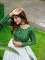 Green Color Foil Printed Pure Cotton Ready Made Blouse Clothsvilla