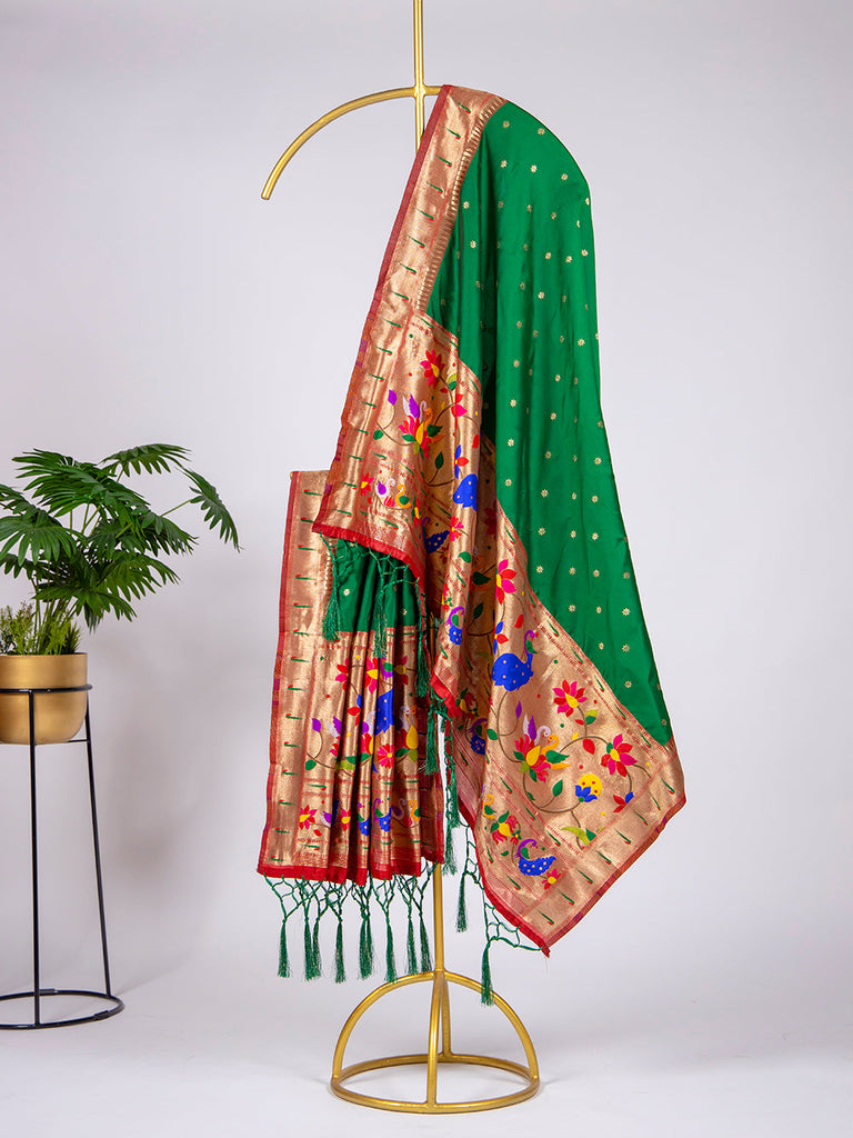 Green Color Zari Weaving Work Jacquard Paithani Dupatta Clothsvilla