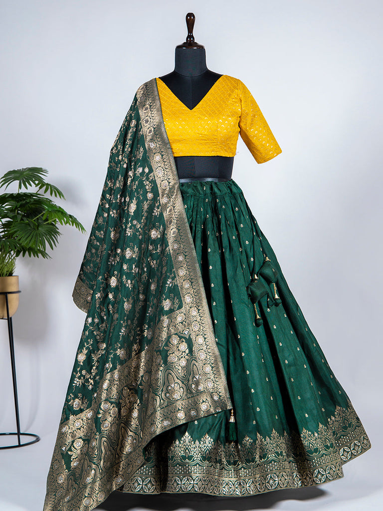 Green Color Weaving work Jacquard Lehenga Choli Clothsvilla