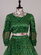 Load image into Gallery viewer, Green Color Digital Bandhani Printed Pure Gaji Silk Lehenga Clothsvilla