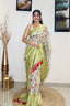 Banarasi Silk Floral Printed Contrast Woven Saree Pastel Green Clothsvilla