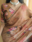 Brown Color Printed With Peral Lace Border Georgette Saree Clothsvilla