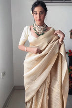 Load image into Gallery viewer, Demesne 1-Minute Ready To Wear Beige Kanjivaram Silk Saree RTW