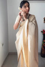 Load image into Gallery viewer, Demesne 1-Minute Ready To Wear Beige Kanjivaram Silk Saree RTW