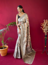 Load image into Gallery viewer, Kesariya Soft Silk Floral Printed Woven Saree Antique White Clothsvilla