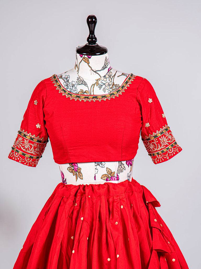 Red Color Weaving Zari Work Jacquard Pethani Lehenga Set Clothsvilla