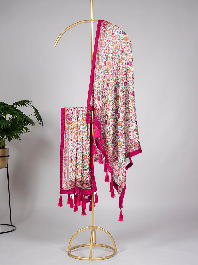Light Pink Color Sequins And Thread Embroidery Work Pure Chiffon Silk Dupatta Clothsvilla