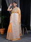 Linen Silk Silver Zari Woven Big Border Orange Clothsvilla