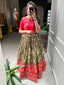 Mehndi Color Patola Printed And Foil Printed Dola Silk Gown Clothsvilla