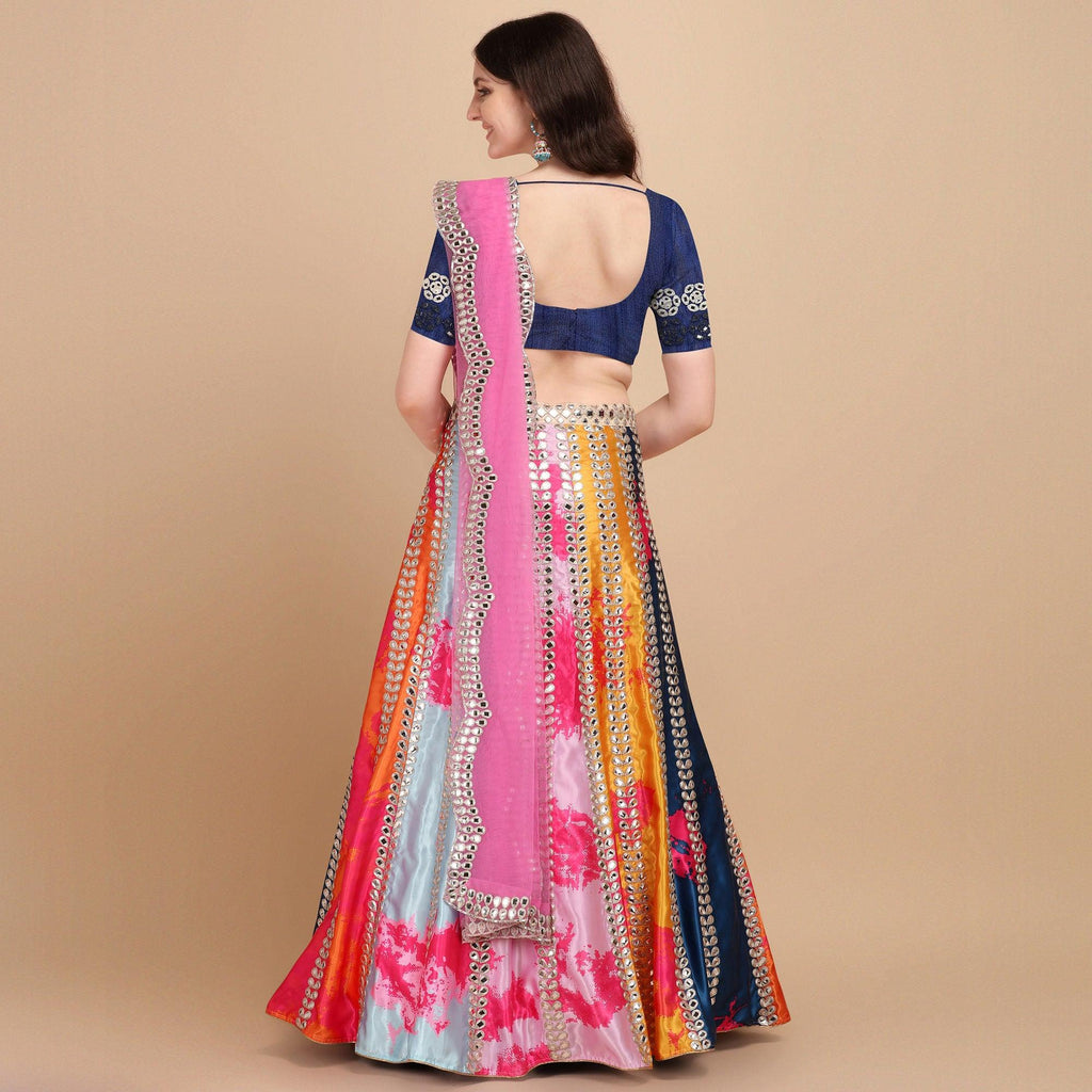 Multicolor Party Wear Digital Printed & Embroidered Satin Lehenga Choli Clothsvilla