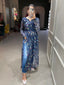 Navy Blue Color Floral Printed Chiffon Naira Cut Kurti Clothsvilla