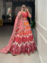Load image into Gallery viewer, Red Color Printed With Lace Border Vaishali Silk Wedding Lehenga Choli Clothsvilla