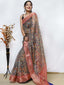 Organza Kalamkari Printed with Sequins Jacquard Woven Saree Mehendi Clothsvilla