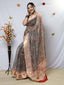 Organza Kalamkari Printed with Sequins Jacquard Woven Saree Pista Clothsvilla