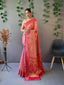 Organza Leheriya Contrast Woven Saree Rosy Pink Clothsvilla