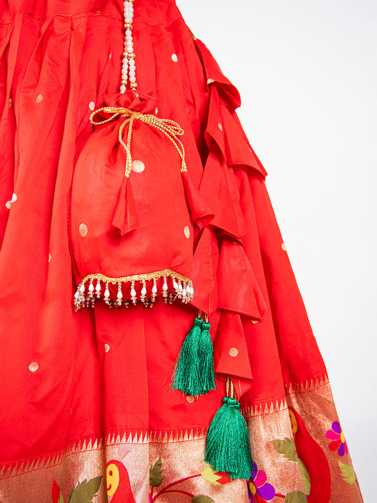 Red Color Weaving Zari Work Jacquard Pethani Lehenga Set Clothsvilla