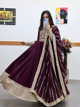 Load image into Gallery viewer, Wine Anarkali Gown in Faux Georgette with Embroidery Work Clothsvilla