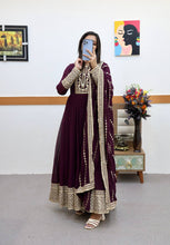 Load image into Gallery viewer, Wine Anarkali Gown in Faux Georgette with Embroidery Work Clothsvilla