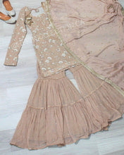 Load image into Gallery viewer, Graceful Beige Color Embroidery Sequence Work Sharara Suit Clothsvilla