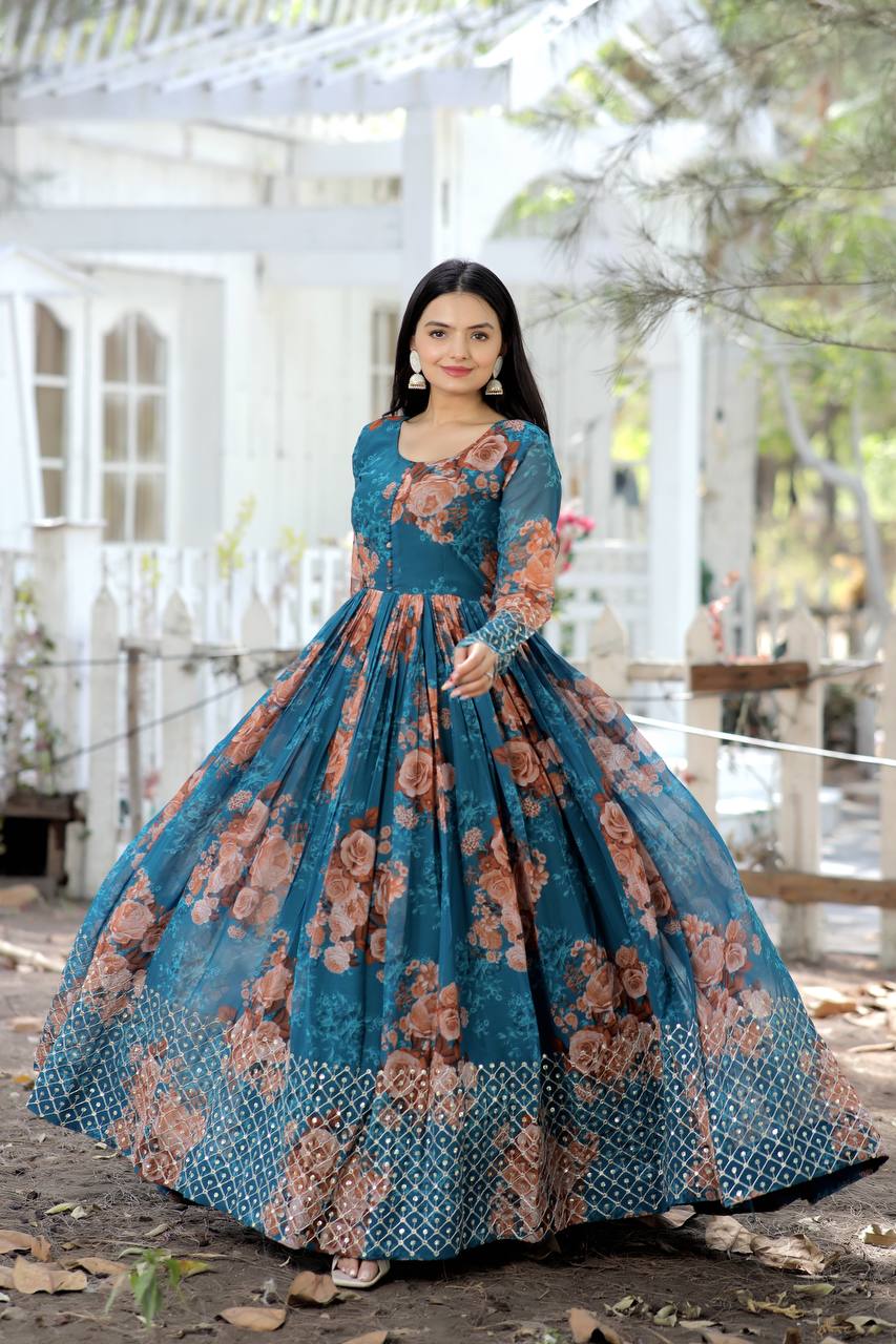 full sleeve long dress Copper Floral Sequin gown 16 / Copper Blossom Pink Beaded Long Sleeve Long Formal