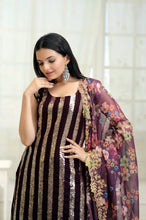 Load image into Gallery viewer, Wonderful Wine Color Embroidery Work Sharara Suit