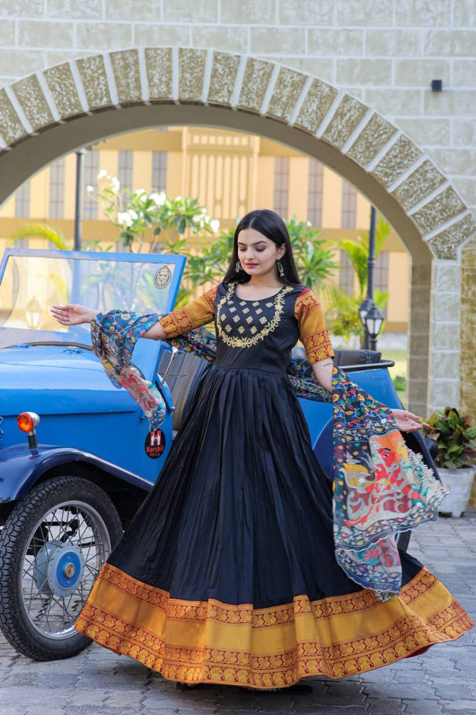 Black Embroidery Work Gown With Stylish Dupatta