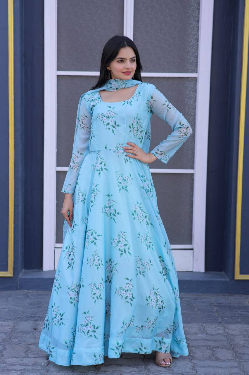 Festive Wear Sky Blue Color Color Gown Clothsvilla