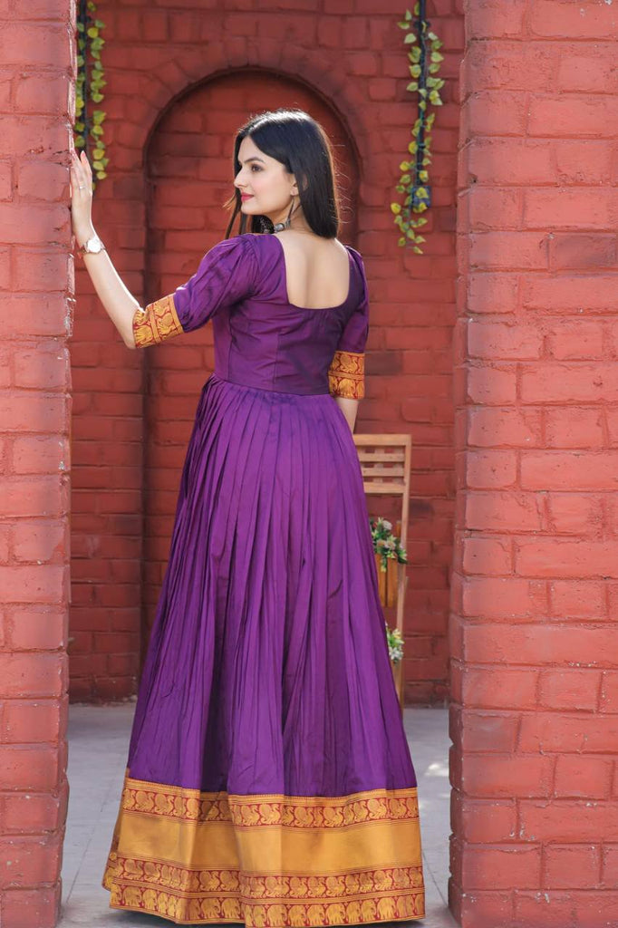 Fancy Round Neck Purple Color Long Gown