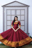 Fancy Round Neck Maroon Color Long Gown