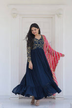 Load image into Gallery viewer, Occasion Wear Navy Blue Color Embroidered Work Gown