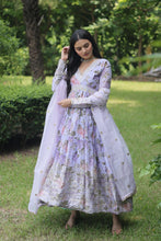 Load image into Gallery viewer, Lavender Color Digital Print With Embroidery Work Anarkali Gown Clothsvilla