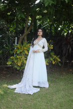 Load image into Gallery viewer, Flattering White Color Embroidery Zari Sequence Work Gown With Dupatta Clothsvilla