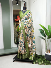 Load image into Gallery viewer, Green Color Printed With Zari Border Dola Silk Saree Clothsvilla
