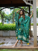 Load image into Gallery viewer, Green Color Digital Bandhej Printed Pure Gaji Silk Kaftan Clothsvilla