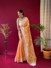 Load image into Gallery viewer, Pure Linen Lucknowi Woven Saree Orange Clothsvilla