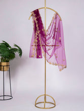 Load image into Gallery viewer, Purple Color Embroidery Cut Work and Stone Work Net Dupatta Clothsvilla