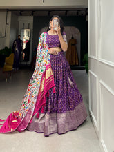 Load image into Gallery viewer, Purple Color Printed With Zari Weaving Work Viscose Dola Silk Lehenga Choli Clothsvilla