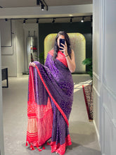 Load image into Gallery viewer, Purple Color Floral &amp; Foil Work Gaji Silk Saree Clothsvilla