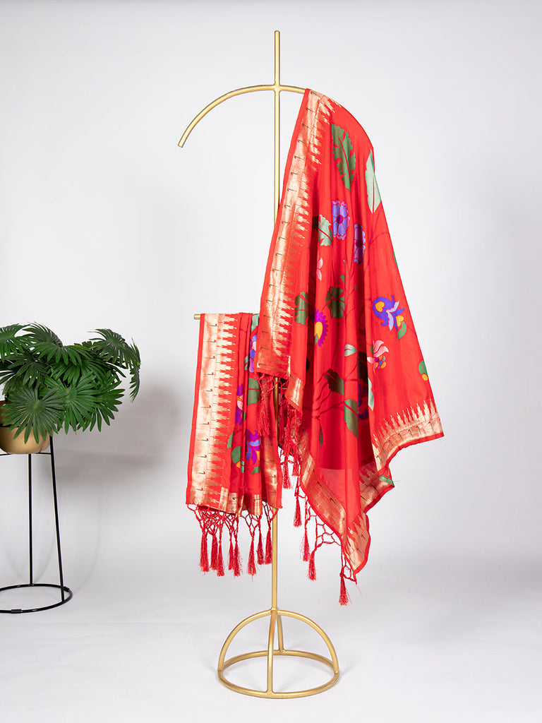Red Color Zari Weaving Work Jacquard Paithani Dupatta ClothsVilla.com