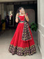 Red Color Patola Print With Paper Mirror Work Ghaghra Choli ClothsVilla