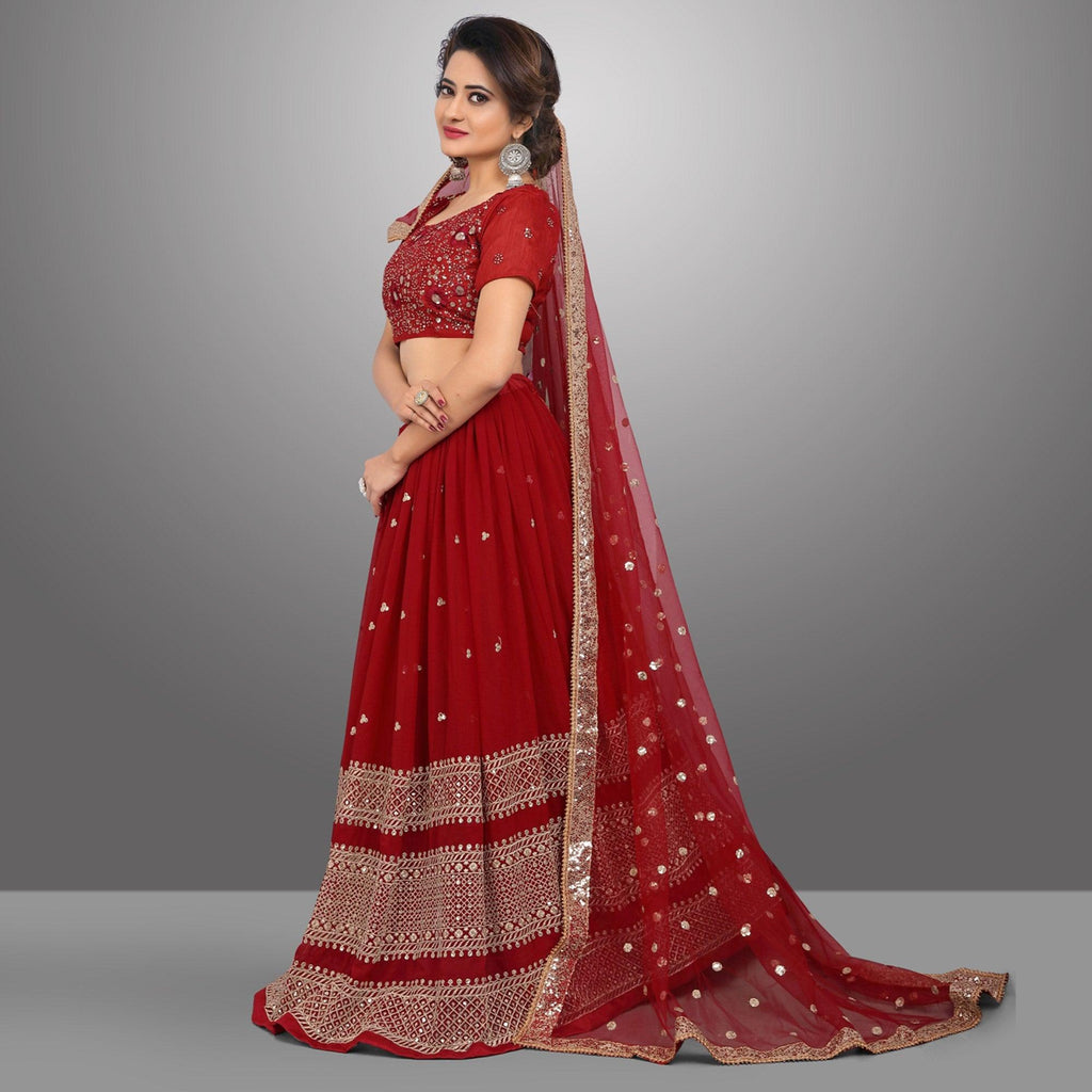 Red Party Wear Sequins Embroidered Georgette Lehenga Choli Clothsvilla