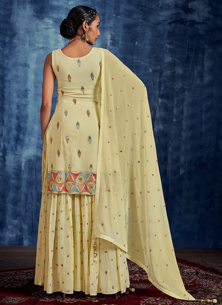 Georgette Readymade Salwar Suit in Yellow Clothsvilla