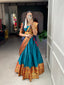 Firozi Color Zari Weaving Work Narayan Pet (Cotton) Kollam Pattu Lehenga Choli ClothsVilla.com