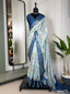 Sky Blue Color Printed With Zari Border Dola Silk Saree Clothsvilla